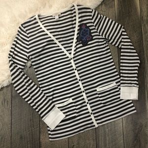 LOFT Ann Taylor Striped Button Front Cardigan